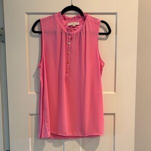 LOFT Hot Pink Ruffle Neck Sleeveless Top